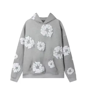 DENIM TEARS Men's Fashion Foam Print Hooded Sweatshirt & Casual Sports Hoodie + Women's Sweatpants Two-Piece Set, European-American Style | Comfortable & Durable | Versatile Occasions Unisex | Suitable for All Seasons