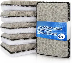 Microfiber Pad - 4 count Microfiber Pads Detailing Sponge Two Sides of Microfiber Cloth and Nylon Bristle Brush  Interior Detailing Kit for Leather Sofa Shoes and Bags  Wash Kit