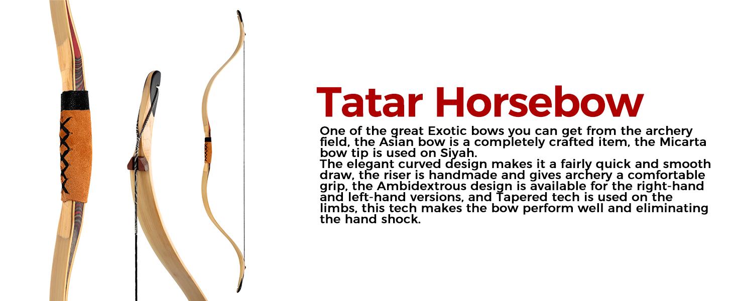 DEERSEEKER OUTDOOR 52" Handmade Ambidextrous Recurve Horsebow - 20-70 lbs dw, Anti-Shock Grip, Exotic Look, for Hunting/Target & Horseback Shooting