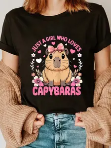100% Cotton Humorous for Capybara lover Co Tee Just a Girl Who Loves Capybaras Graphic T-Shirt