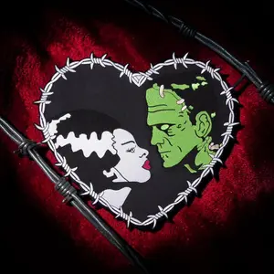 Bride & Frankenstein Stitch Heart Large Embroidered Patch
