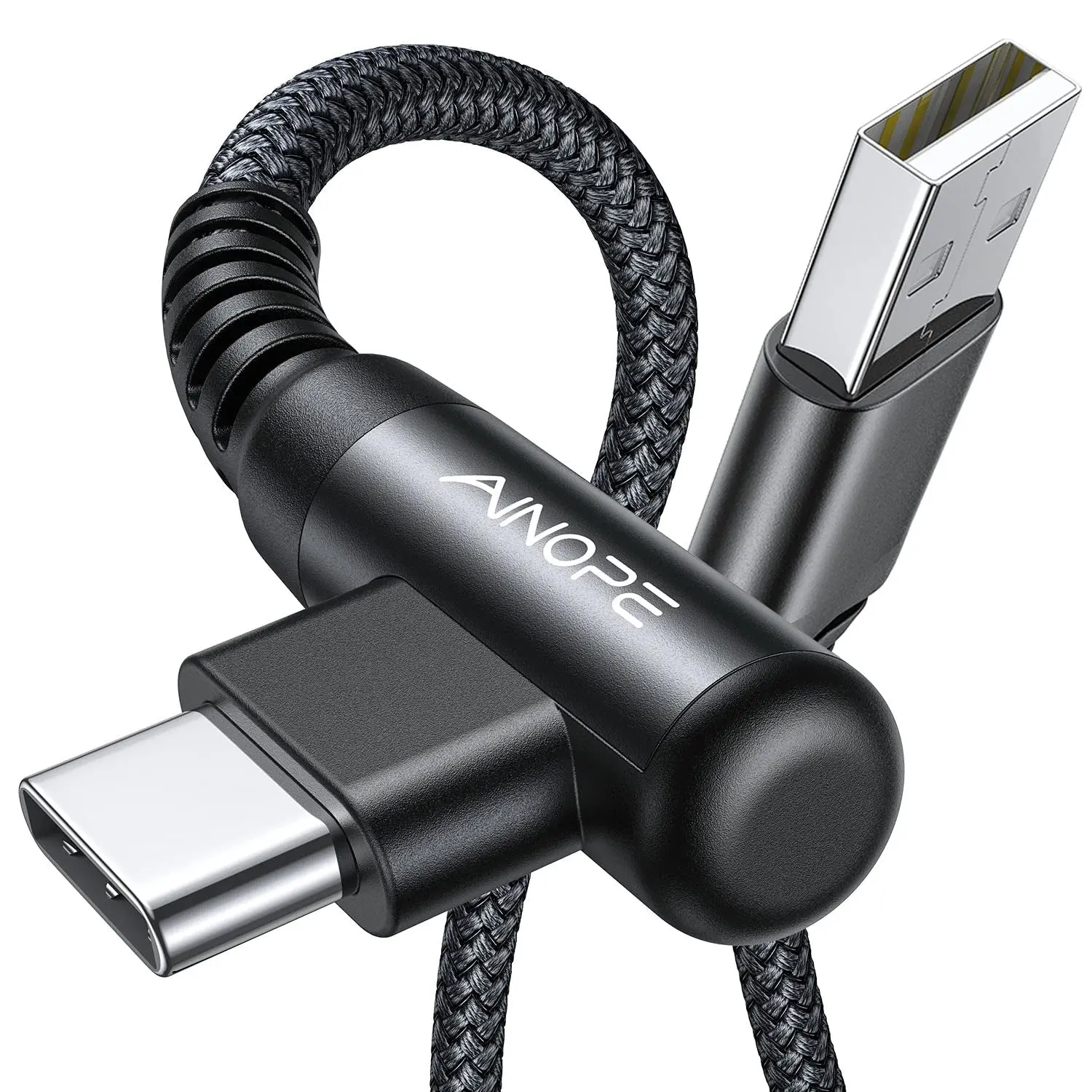 2-Pack Type C Cable 3.1A Fast Charge, Right Angle [6.6Ft+6.6Ft] USB C Cable, Durable Nylon Braided