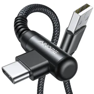 2-Pack Type C Cable 3.1A Fast Charge, Right Angle [6.6Ft+6.6Ft] USB C Cable, Durable Nylon Braided