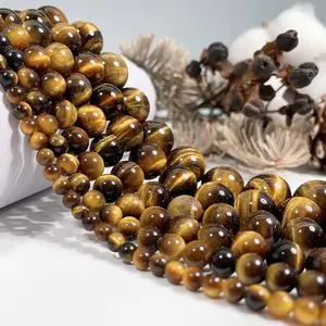 Natural Yellow Tiger Eye Gemstone Smooth Round Loose Beads For DIY Jewelry Making Desig Handmade Crafts Bracelet, Necklace, Earrings AAA Quality 15.5 Inches Long, Semi Precious Stone, Spacer beads