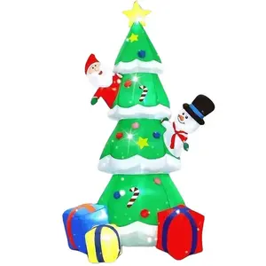 7FT Christmas Inflatables Tree with Santa Claus & Snowman, Lighted Christmas Inflatable Decorations, Giant Xmas Blow up Holiday Decor for Indoor Outdoor, Yard, Garden, Lawn, Home