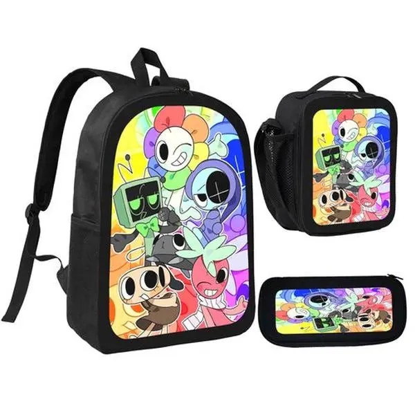 Dandy's World 3pcs Practical Organized Backpack Set - Versatile Leisure Gym & Outdoor Storage Set for Men, Includes Lightweight Laptop Backpack, Lunch Bag, Pencil Case, Work