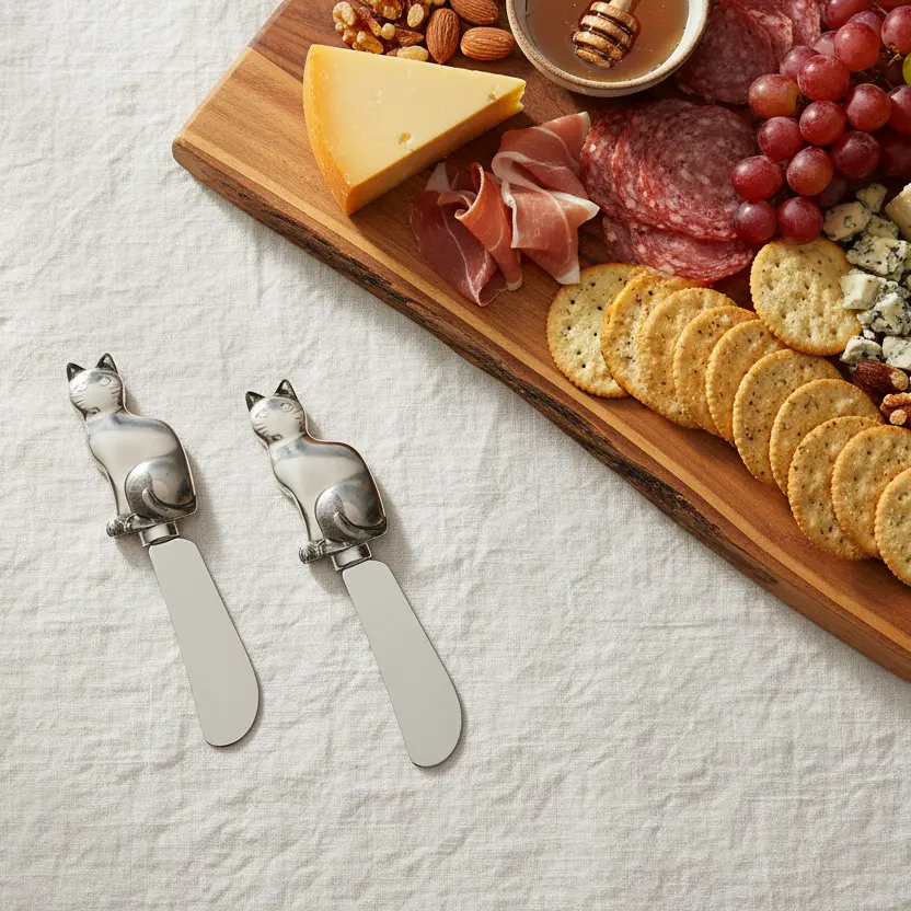 Transparent Cat Cheese Spreaders (Set of 2), 5.5 in Glass-Like Elegant Transparency Stainless Steel Kitchen Cutlery, Ergonomic Tableware for Wine and Cheese Night, Festive Gatherings, Hassle-Free Returns