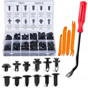 240 PCS 18-Size Push Clip Rivet Kit WITH REMOVAL TOOL | Car Fasteners Set for Door Trim, Bumper & Panel