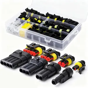 Waterproof Electrical Connector Kit: 1/2/3/4 Pin Automotive Terminals, 12A 300V Weatherproof Wiring Connectors with Case for Car Truck Boat DIY Electrical Repair