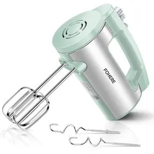 Electric Handheld Hand Mixer, 6 Speed & Turbo 300W with 2 Stainless Steel Whisk and 2 Dough Hook for Whipping Mixing Cookies Cakes Dough Batters, Green
