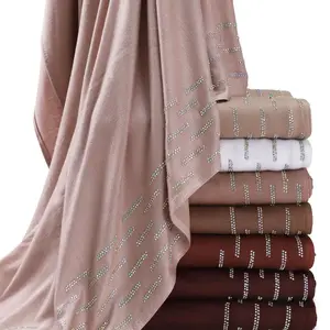 High Quality Diamond Stretchy Cotton Jersey Scarfs Hijabs Islamic Muslim Ladies Headscarf With Rhinestones