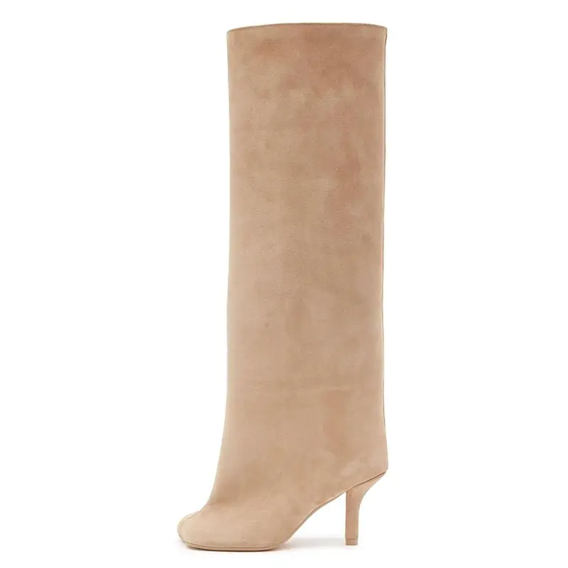AMNINUGAL Women's Knee High Boots Square Toe Kitten Heel Stiletto Heeled Boots For Woman Wide Calf Long Boots Heeled Slouchy Formal Shoes Winter Boots, Footwear, Heels