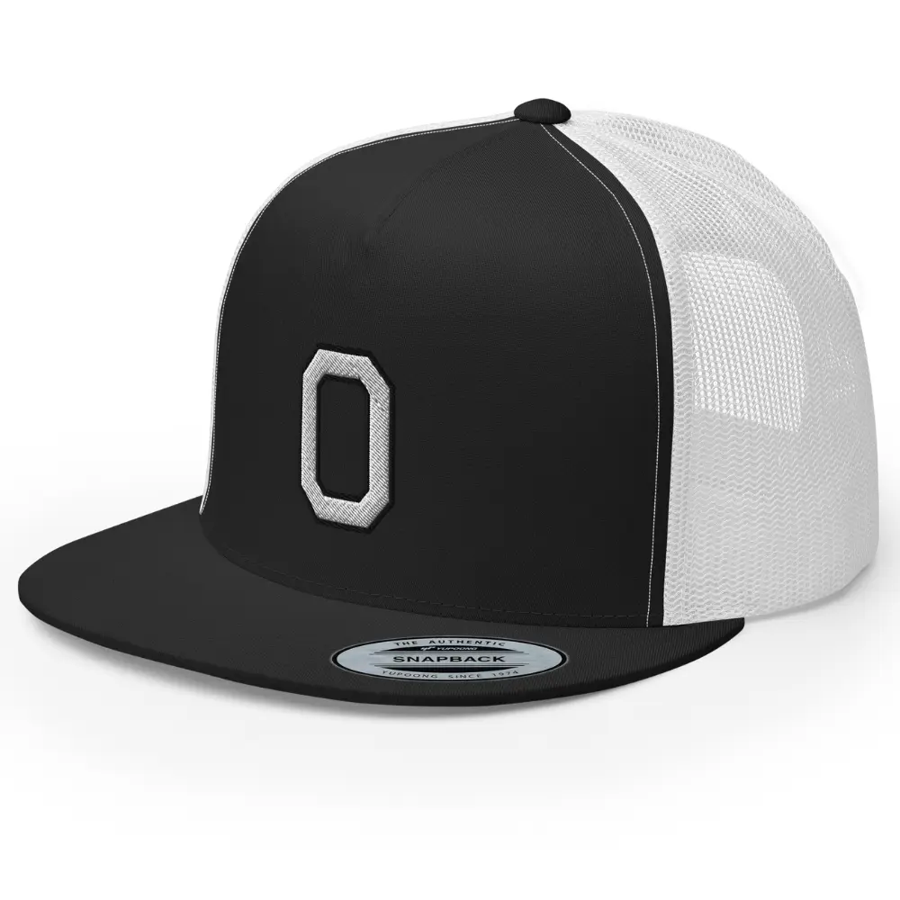 RIVEMUG Initial Letter O Embroidered Premium Trucker Hat Flat Bill High Crown Adjustable Cap