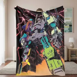 Giant Robot Combiner Print Flannel Throw Blanket - Ultra-Soft, Warm, Lightweight, Durable - Ideal for Sci-Fi Fans, Home Decor, Cold Weather Comfort & Birthday Gifts