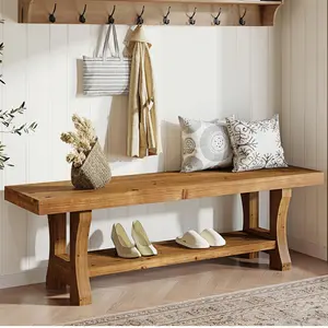 Tribewood Solid Wood Bench, 55" Indoor Seat for Hallway, Bedroom, Living Room, Dining Room, Easy Assembly, Light Brown