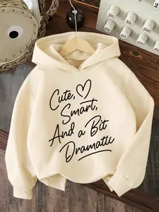 Cute Letter Print Hoodie for Girls, Casual Fitted Long Sleeve Sweatshirt, Soft Comfortable Spring Fall Winter Top, Graphic Casual Hoodie