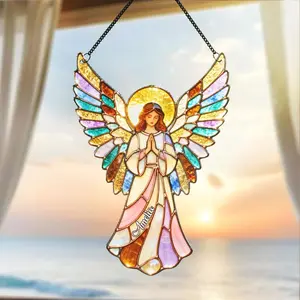 Angel Suncatcher Stained Glass, Custom Name Guardian Angel Home Decor Gift, Window Hanging, Memorial Gift For Mom, Spiritual Light Catcher
