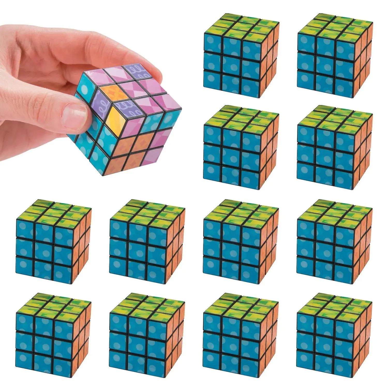 1.5" Colorful Printed Pattern Plastic Puzzle Cubes - 12-Pc Game Fidget Toys, Party Favors by Oriental Trading Company