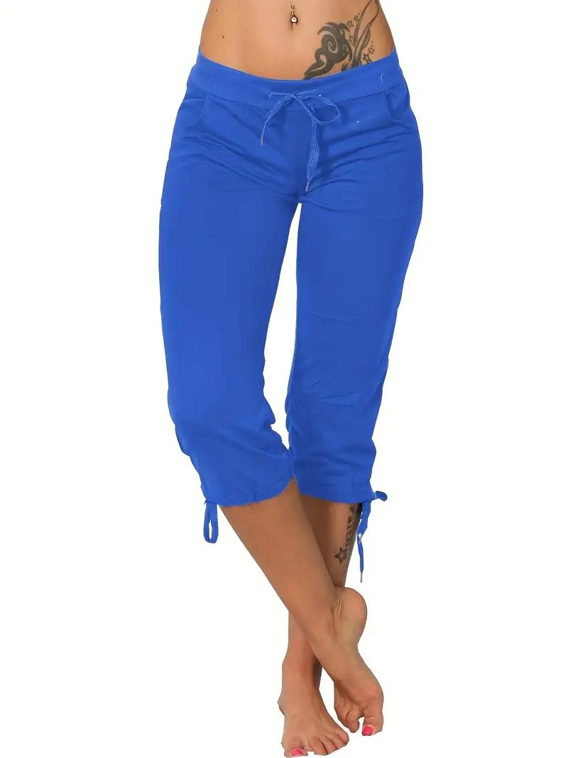 5pcs Women's Lightweight Capri Pants with Drawstring Waist - Loose Fit Casual Trousers, Mid-Stretch Machine-Washable Fabric, Solid Colors for Spring & Summer Casual Attire, Capri Leggings, Comfortable, Nontransparent Material
