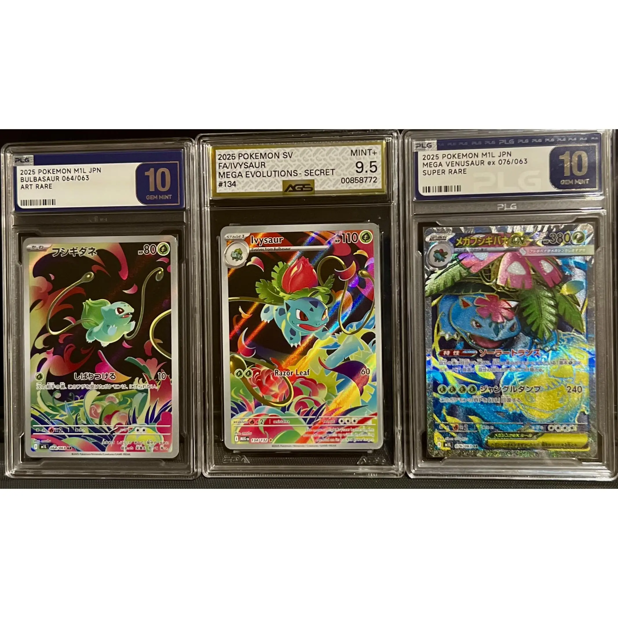 ALL 3 2023 Pokemon SV Fatihysaur Mega Evolutions Secret Bulbasaur, Ivysaur, Venusaur Graded Art Rare Cards