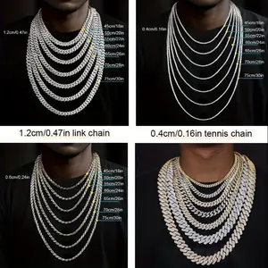 20MM hip-hop full diamond thick necklace zinc alloy rhombus exaggerated three-row diamond hip-hop Cuban chain men's European and American chain