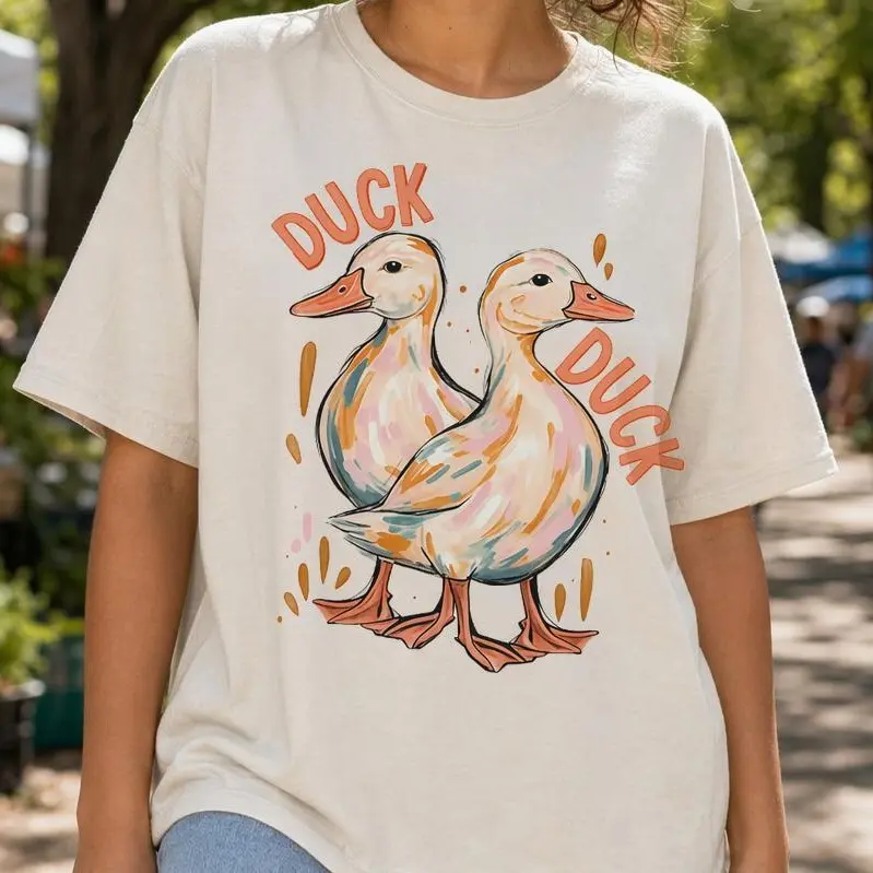 Cute Duck Shirt Women Funny Animal Graphic Tee Plus Size Top