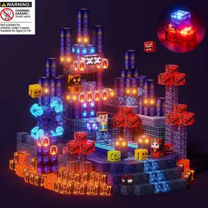 Magnetic Blocks- Magnetic Building Blocks, Blue Castle with LED Lights, Light Up Magnet Cubes, STEM Montessori Children Sensory Toys, 3+ Years Boys Girls, Safe Creativity Toddler Kids Toys for Christmas Birthday Gift, Creative Magnetic Blocks