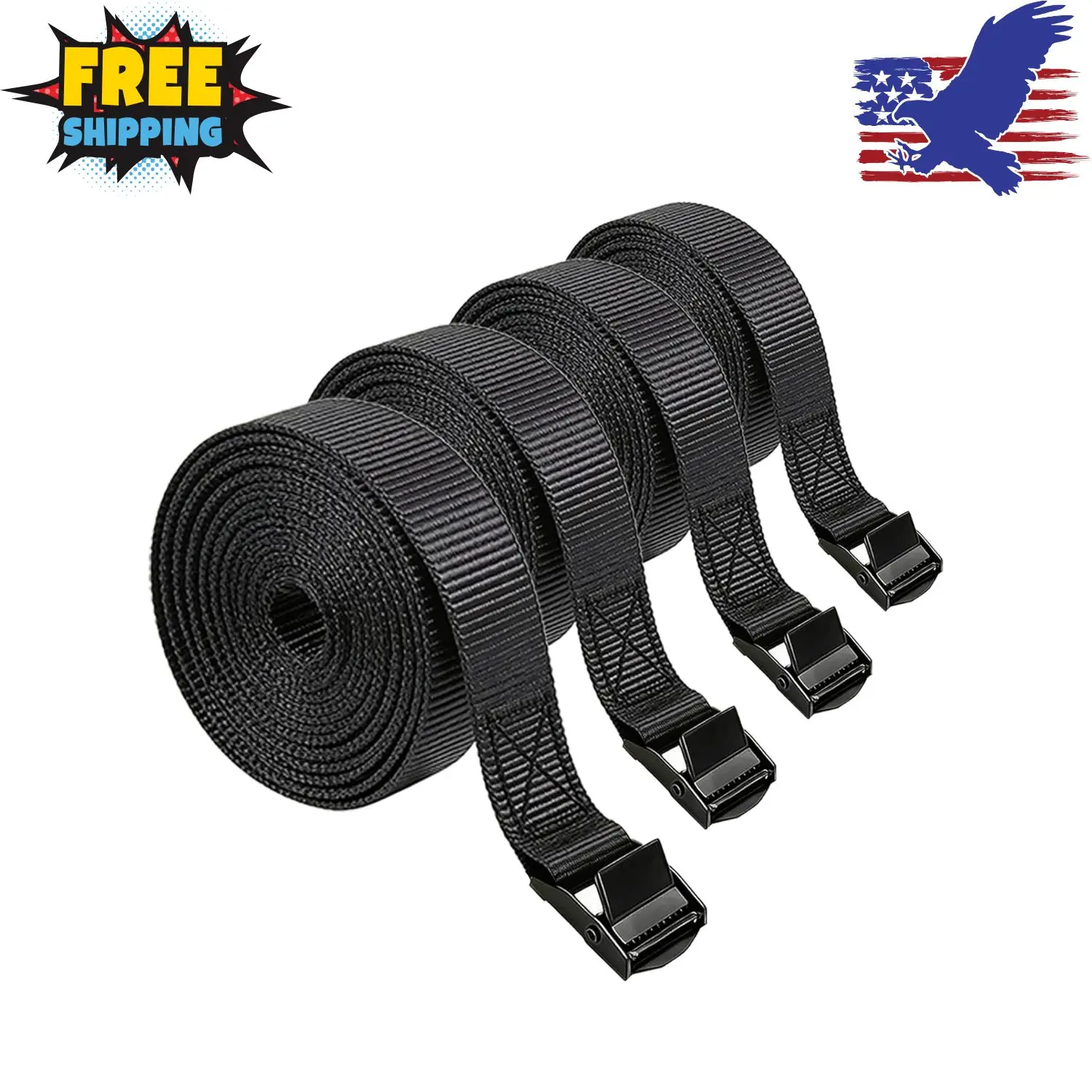 Lashing Straps with Buckles, 4Pack, 1 Inch × 5 Feet, Adjustable Cargo Tie-Down Strap