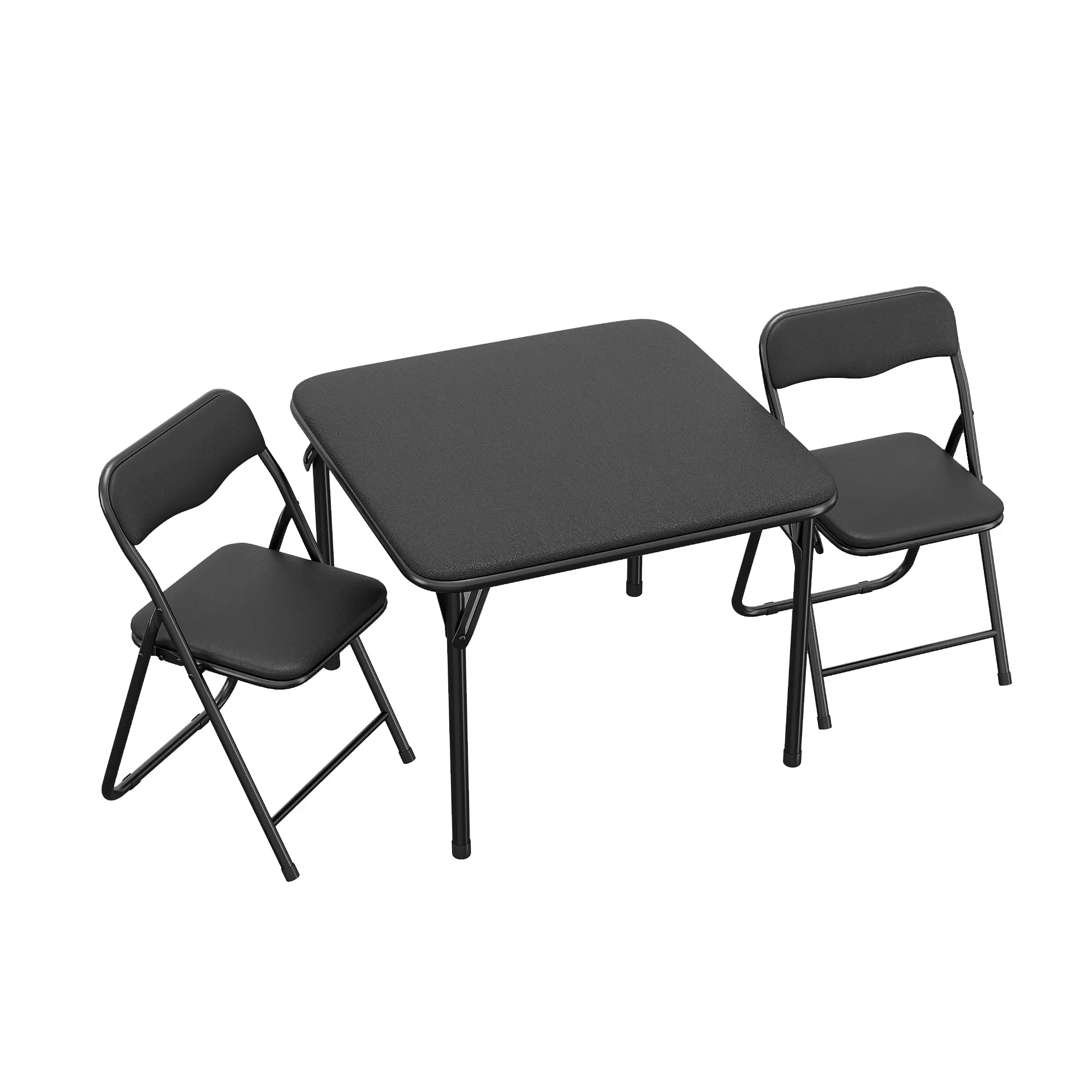 3-Piece Kids Folding Table and Chair Set, No-Assembly Toddler Activity Desk, Heavy-Duty 300lbs Capacity, Soft PU Leather Cushioned Chairs, Space-Saving Kids Furniture Bedroom Study Desk for Learning, Arts Crafts, Playroom Home (Cream, Gray, Black)