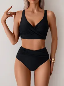 Women's New Tankini Set, Solid Color Fashion Slimming Beach Vacation Swimwear, Stylish Swimsuit for Summer Holidays, Tankini Top Bottoms