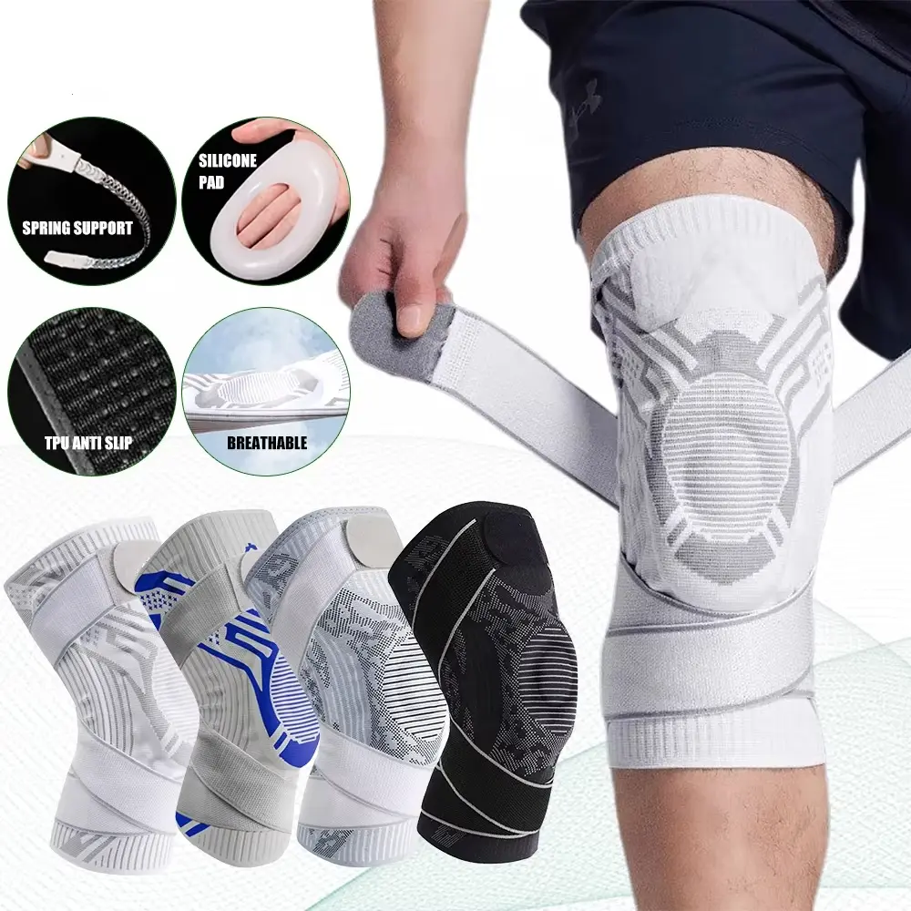 1 Piece Compression Knee Brace For Sports Knee Support with Strap Silicone Knee Protector