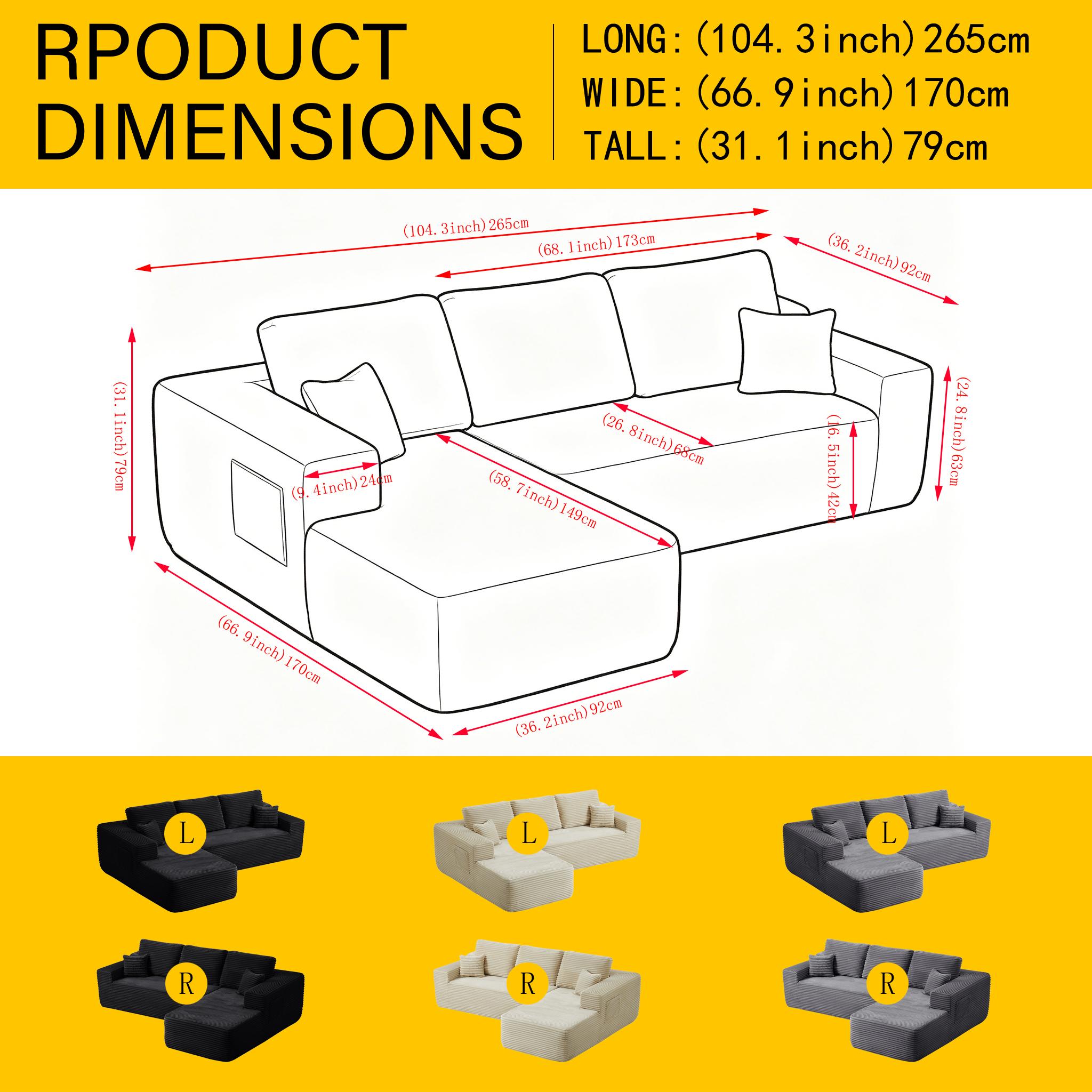 【Sub 2 packages】Niccae 104" Cloud Sectional Sofa with L-Shape Chaise and Side Pockets , Modern Modular Design, Deep Seating, Upholstered Couch for Living Room/Bedroom, No Assembly Required (Plush Fabric), Black, Left-facing,dorm essentials,home decor 【Sub 2 packages】Niccae 104" Cloud Sectional Sofa with L-Shape Chaise and Side Pockets , Modern Modular Design, Deep Seating, Upholstered Couch for Living Room/Bedroom, No Assembly Required (Plush Fabric), Black, Left-facing,dorm essentials,home decor