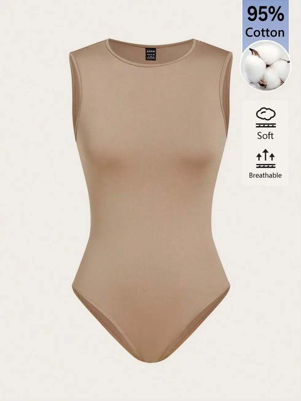 BASICS Solid Round Neck Fitted Tank Bodysuit White Bodysuit Summer Outfit For Women