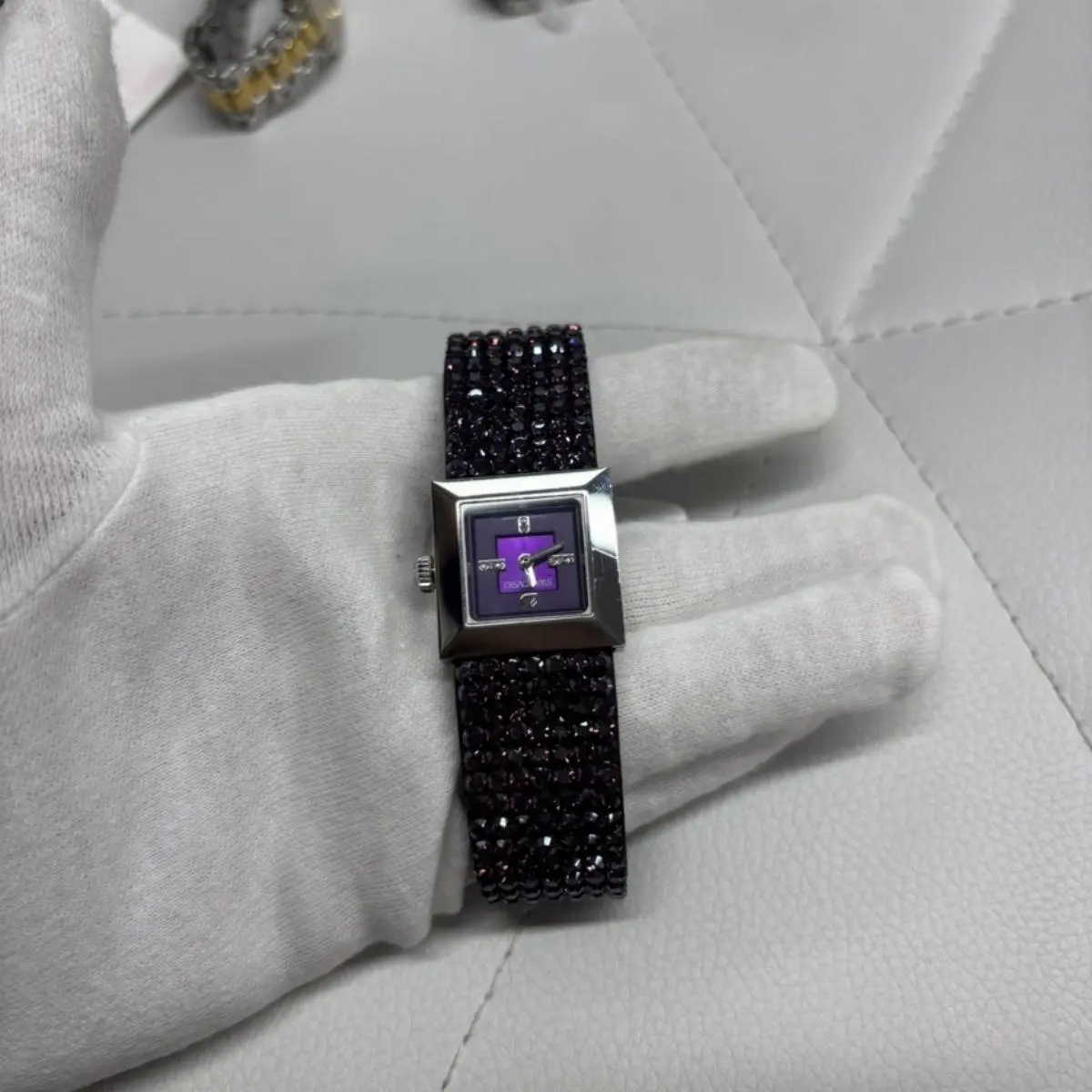Pre-owned SALVATORE FERRAGAMO As Shown Shoulder Bags Swarovski Elis Mini Amethyst Crystal Mesh Watch 17cm 14272