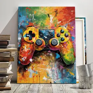 Game Controller Pattern Wooden Framed Canvas Painting, 1 Count Modern Art Colorful Game Controller Poster, Wall Art Decor for Home Living Room Bedroom, Ornaments