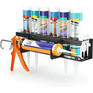 Caulk Tube Holder and Grease Tube Holder-Store 6 Caulking Tubes & Caulking Guns,Wall Mounted Caulk Organizer for Garage,Work Van Accessories,Sealant Storage Rack