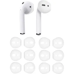[Fit in Case] Airpods Covers AirPods Ear Tips Ear Gels, 6 Pairs Ultra-Thin Anti-Slip Earbud Silicone Cover Compatible with AirPods 2 and AirPods 1 and EarPods (Not for airpod3 /pro),White