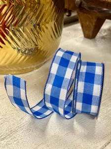 1.5 Inch By 10 Yard Royal Blue Check Plaid Ribbon
