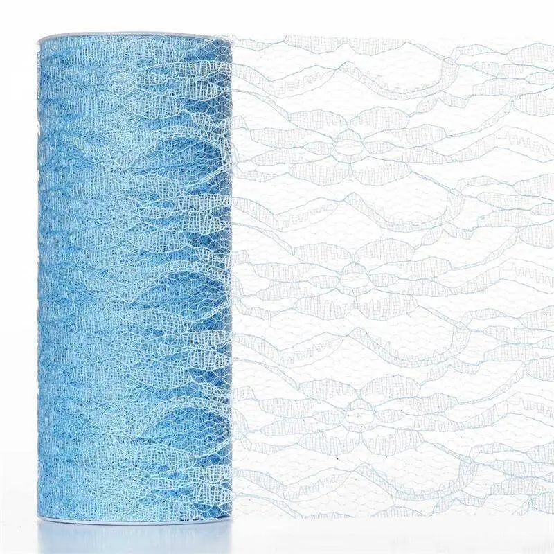 Serenity Blue Tulle Fabric Roll, 6 Inch x 10 yd Shimmer Glitter Floral Lace for DIY Crafts, Wedding Decor, and Showers, Flower Bouquet