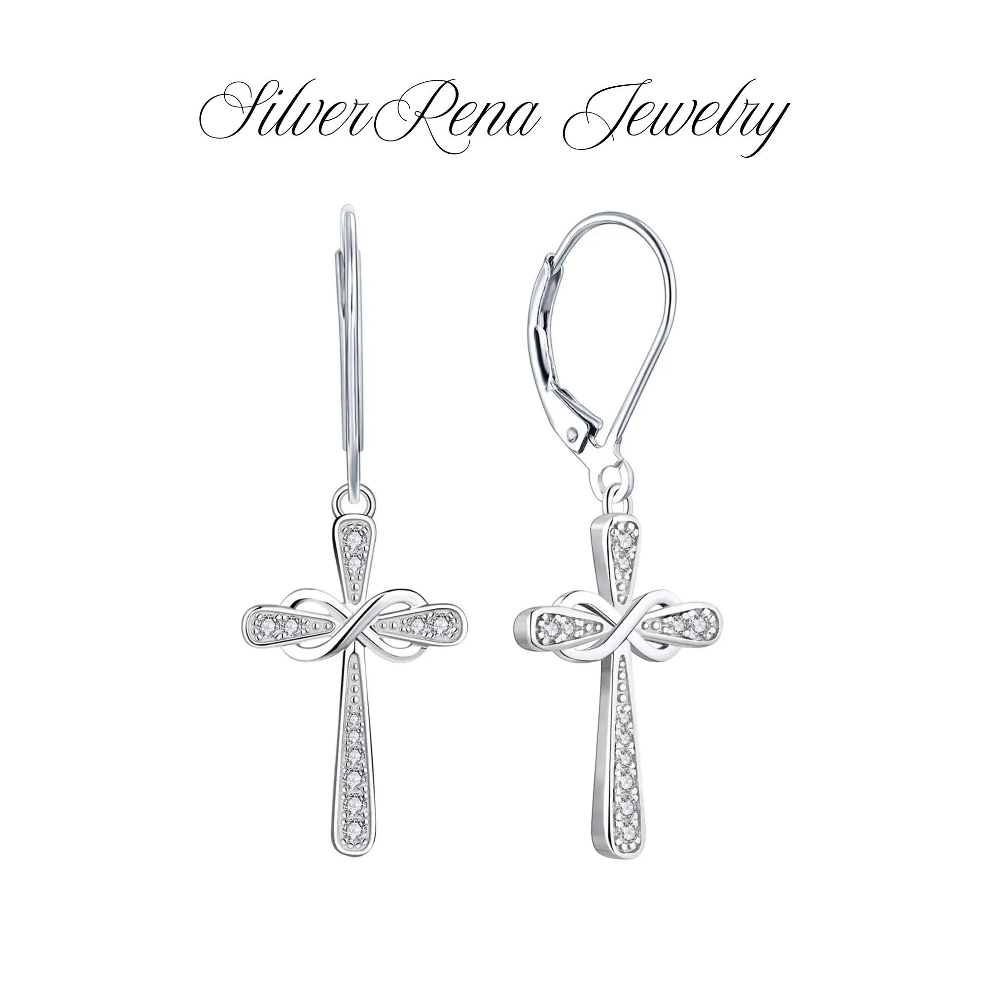S925 Sterling Silver Cross Earrings Infinity Dangle Drop Earrings Dainty Cubic Zirconia Decorated Faithful Jewelry for Protection