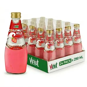 Vinut Coconut Milk Drink Strawberry Flavor with Coconut Jelly Plant-Based Non-Dairy Lactose-Free 290ml Glass Bottle Pack of 6 12 or 24 Fruity Beverage Ready to Drink