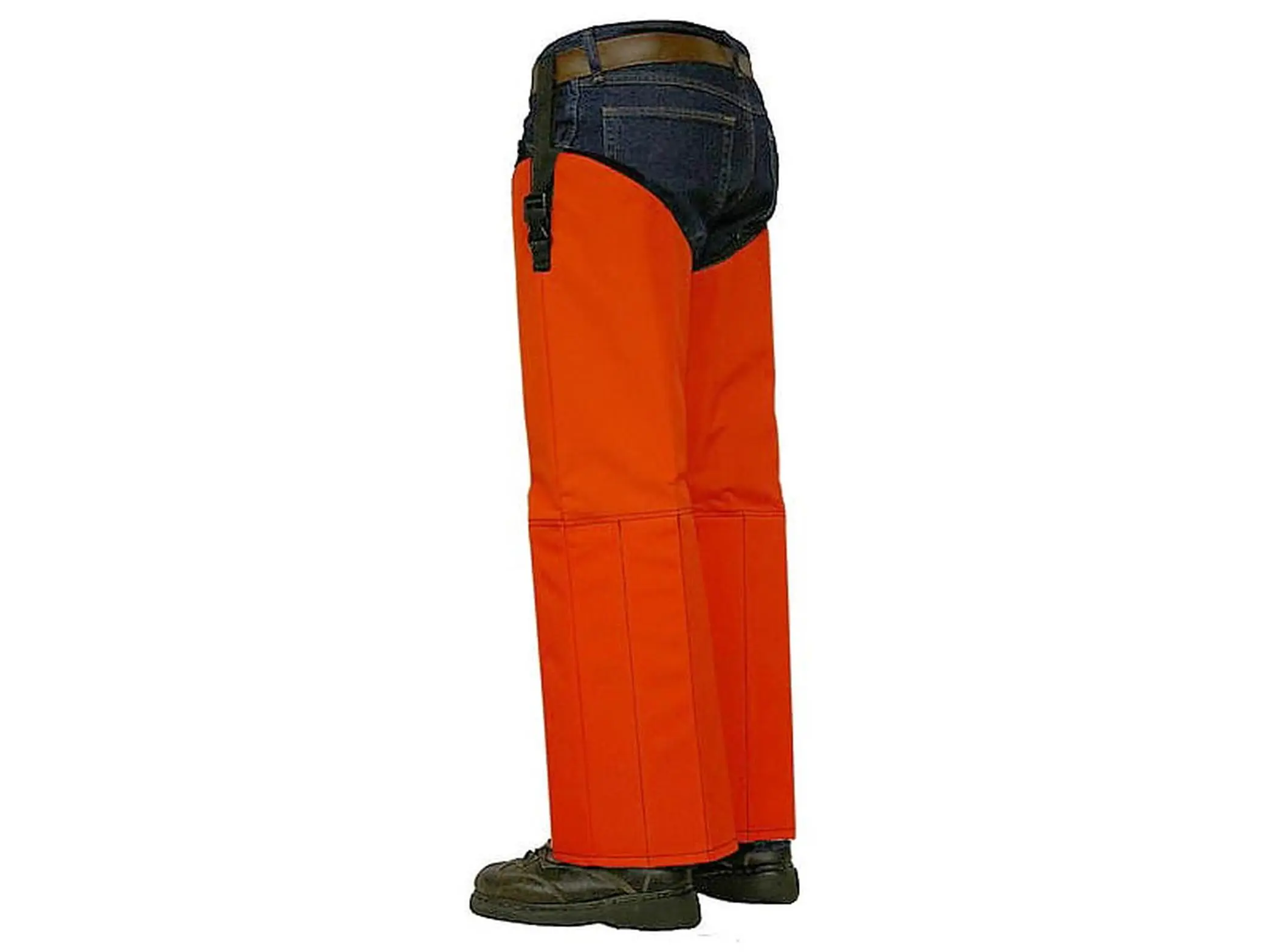 Synthetic Poly Hunting Chaps with Snake Bite Protection, High-Visibility Orange Solid Full Leg Design with Full Range Height Adjustment, Outdoor Safety, Protection With Height Adjustment