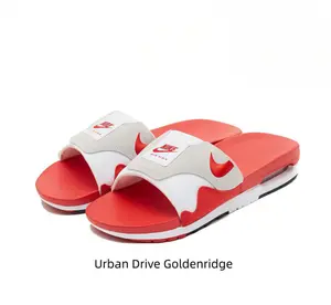 White Red Air Cushion Slide Sandals - Retro Style Slippers with Visible Heel Unit for Pool, Beach & Daily Wear, Unisex