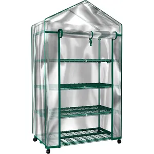 4 Tier Mini Greenhouse - Portable Greenhouse with Locking Wheels and PVC Cover for Indoor or Outdoor - 27 x 19 x 63-Inch Green House by Pure Garden