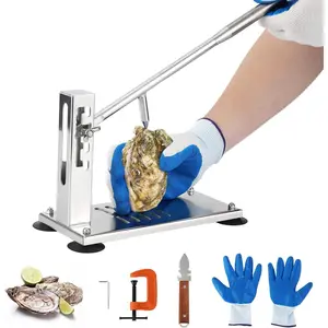 Oyster & Clam Opening Tool Set, 4-Adjustment with Stainless Base, Suction Cups, G-Clamp, & Protective Gloves for Home & Use