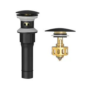 BESy Black Bathroom Sink Drain, Bathroom Faucet Vanity Sink Pop Up Drain Stopper with Overflow, Built-in Anti-Clogging Strainer