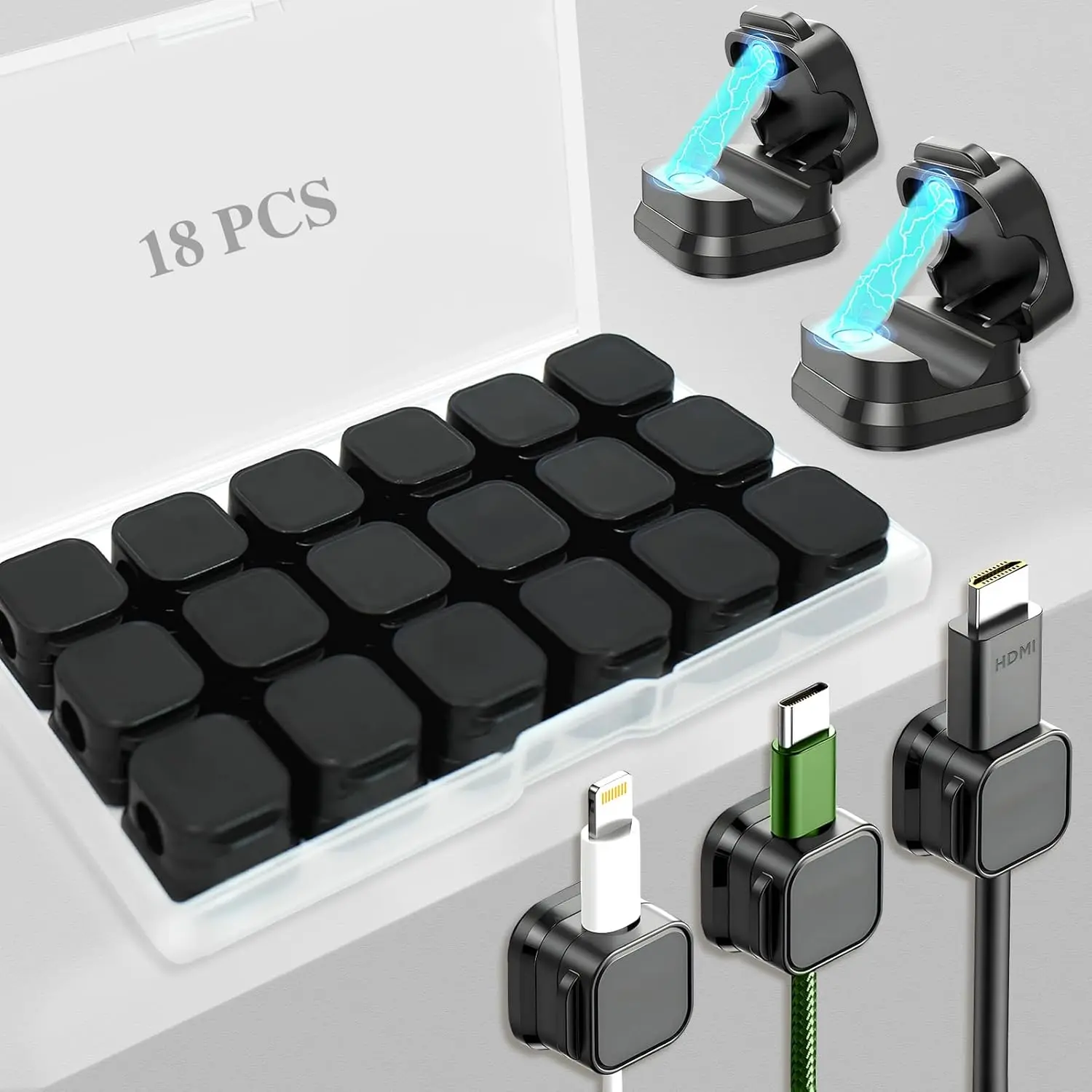 18 Pack Cord Organizer Holder,Costop Strong Adhesive Desk Cable Management Magnetic Easy Open,Organize Phone Charging Cords Wire Holder Organizer Neatly for Home,Office,Car,Desk,Nightstand