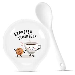Four Inch Coffee Spoon Rest Ceramic, Cute Spoon Holder for Kitchen, Bar, Gift for Lovers - White Spoon Rest