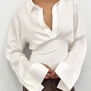 Elegant Women's Long Sleeve Shirt, Autumn Fashion Button Design Waist Tie Top, Commuter Simple Style, Perfect for Office Wear