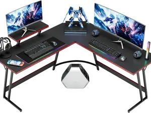 L Shaped Gaming Desk Computer Corner Desk PC Gaming Desk Table with Large Monitor Riser Stand for Home Office Sturdy Writing Workstation (Black, 51 Inch)